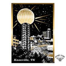 Load image into Gallery viewer, Knoxville Sun Sphere Gold Foil Art Print 8.5"x11"