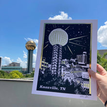 Load image into Gallery viewer, Knoxville Sun Sphere Gold Foil Art Print 8.5"x11"