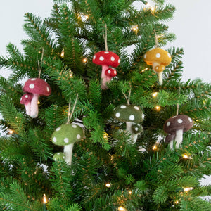 Felt Mushroom Ornaments  6 Assorted PIECES