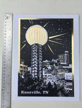 Load image into Gallery viewer, Knoxville Sun Sphere Gold Foil Art Print 8.5&quot;x11&quot;