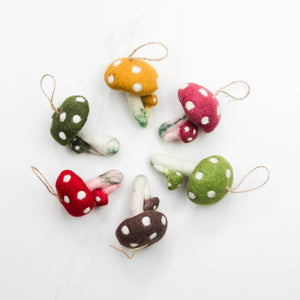 Felt Mushroom Ornaments  6 Assorted PIECES