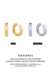 14K Chunky Funky Huggie Hoop Earrings: Gold