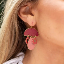 Load image into Gallery viewer, Brass Patina Earrings - Red and Pink Abstract Mushroom