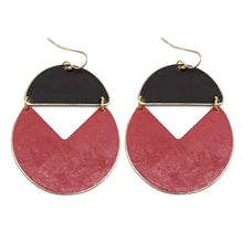 Load image into Gallery viewer, Brass Patina Earrings - Black and Red Abstract Shapes