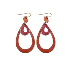 Load image into Gallery viewer, Brass Patina Earrings - Red Abstract Teardrops