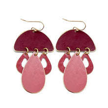 Load image into Gallery viewer, Brass Patina Earrings - Red and Pink Abstract Mushroom