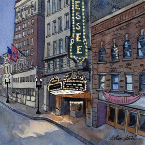 Tennessee Theater Postcard Art Print, Knoxville Tn, Watercolor Cityscape Illustration