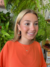 Load image into Gallery viewer, School Pride Pave Hoop Earring ORANGE WHITE