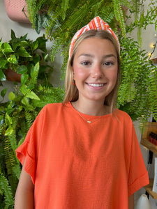 Natasha Sequin Striped Headband ORANGE WHITE