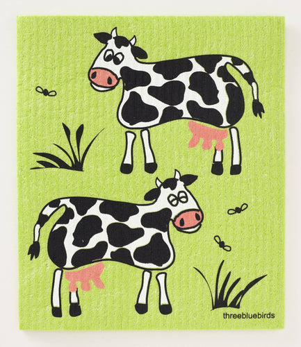 Cows on Apple Green Swedish Dishcloth