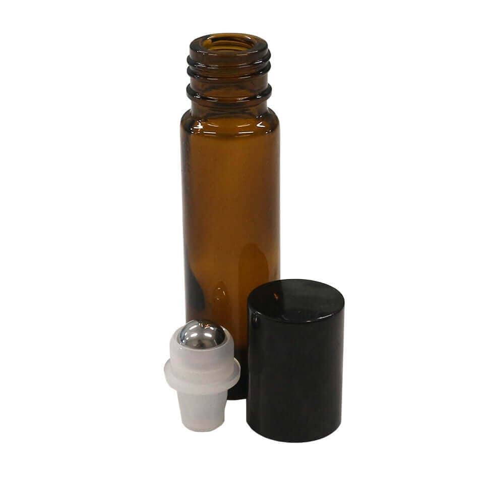 Amber Glass Roll On Bottles - 4 Pack