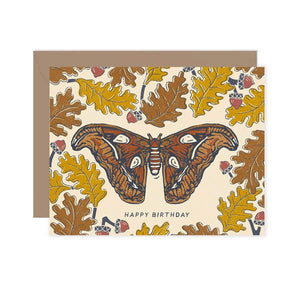 Atlas Moth + Oak Leaves Fall Autumn Happy Birthday Card - Minimal Optimist, LLC
