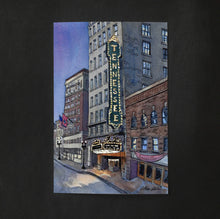 Load image into Gallery viewer, Tennessee Theater Postcard Art Print, Knoxville Tn, Watercolor Cityscape Illustration