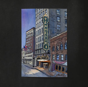 Tennessee Theater Postcard Art Print, Knoxville Tn, Watercolor Cityscape Illustration