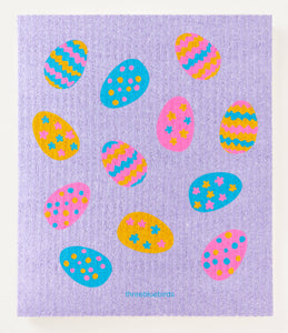 Easter Eggs on Purple Swedish Dishcloth