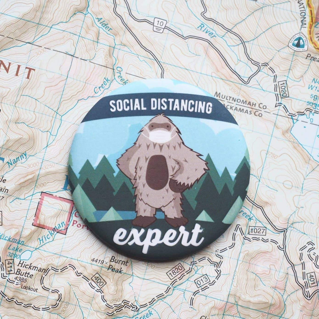 Social Distancing Expert Bigfoot Pins - Sasquatch Buttons - Minimal Optimist, LLC