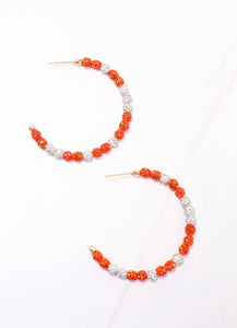 School Pride Pave Hoop Earring ORANGE WHITE
