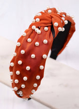 Load image into Gallery viewer, Maddie Satin Headband with Pearls RUST
