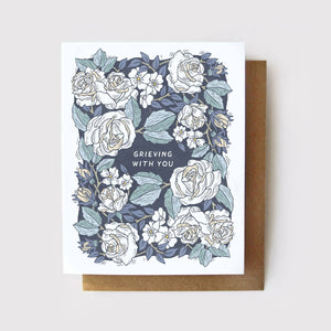Grieving With You Card - White Rose Sympathy Card