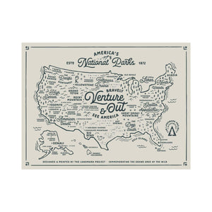 National Parks Map - 12x16 Poster - Minimal Optimist, LLC