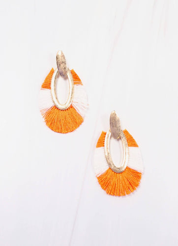 Orange and white fringe earrings perfect for Tennessee Game Days and tailgates