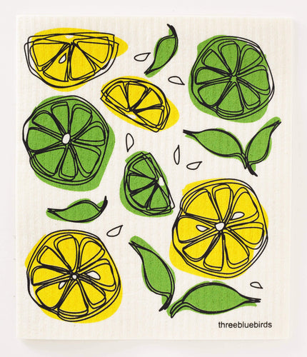 Lemon Lime on White Swedish Dishcloth - Minimal Optimist, LLC