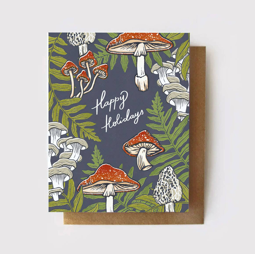 Happy Holidays - Mushrooms + Ferns Holiday Card