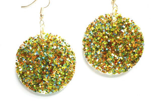 Chartreuse Glitter Coin Earrings