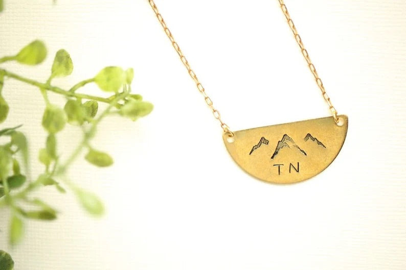 TN Mountain stamped necklace - Metal Stamping - Handmade Necklace - Custom Necklace - Tennessee - East TN - Local Maker - Smoky Mountains