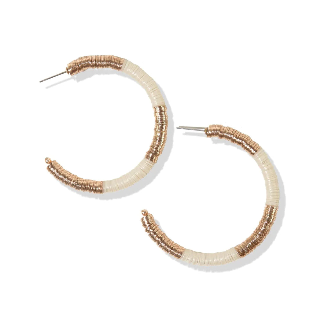 Ivory Gold Sequin Hoop Earrings